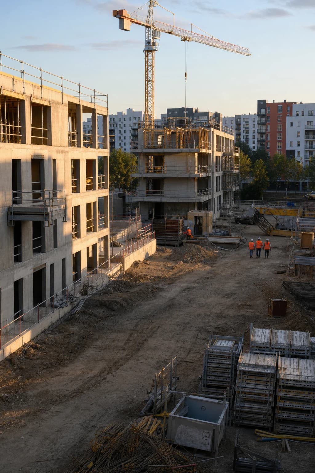 Chantier d'une opération EPL, logements et aménagement